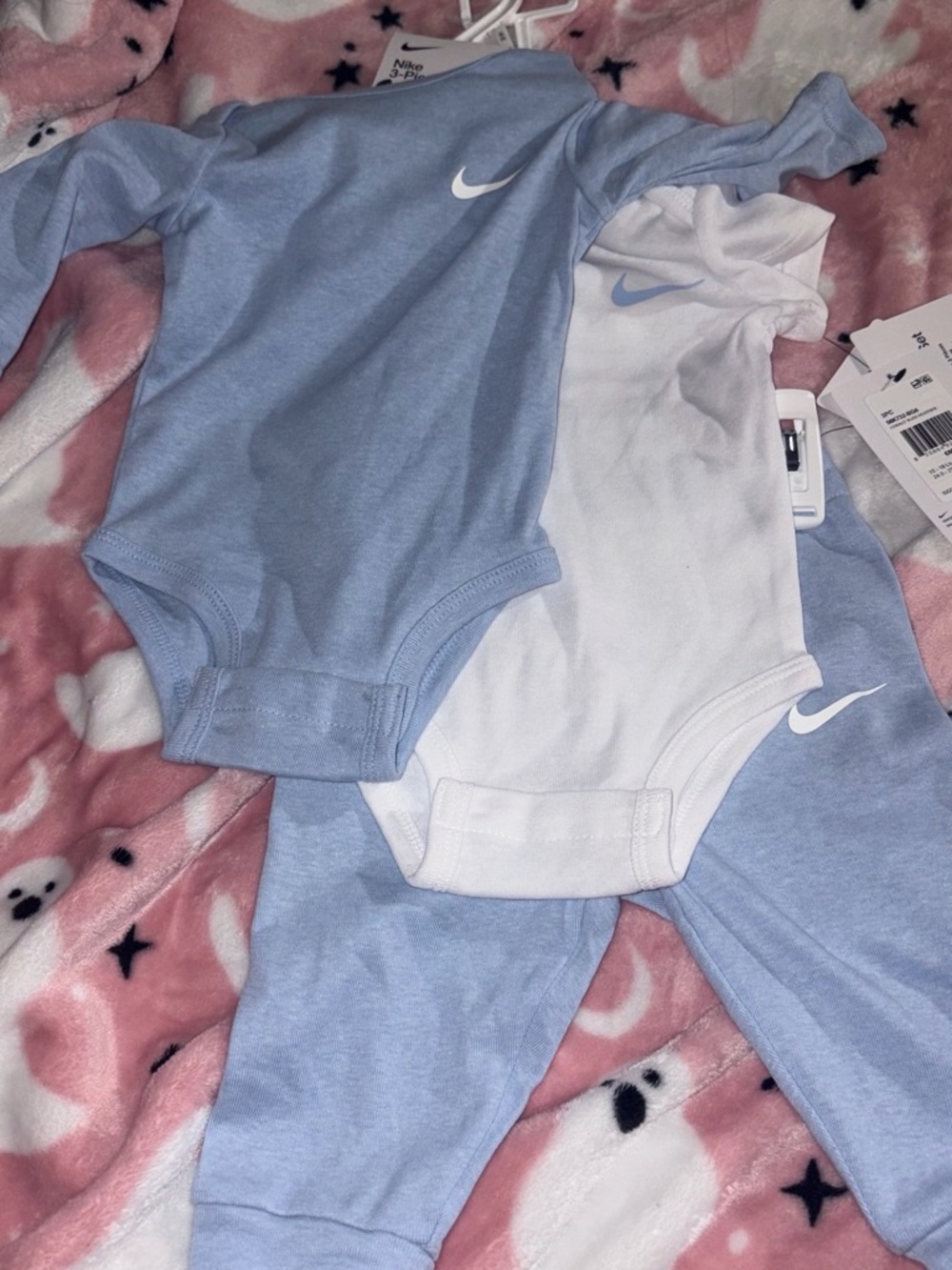 Nike Light Blue & White Baby One-Piece Bodysuits Set